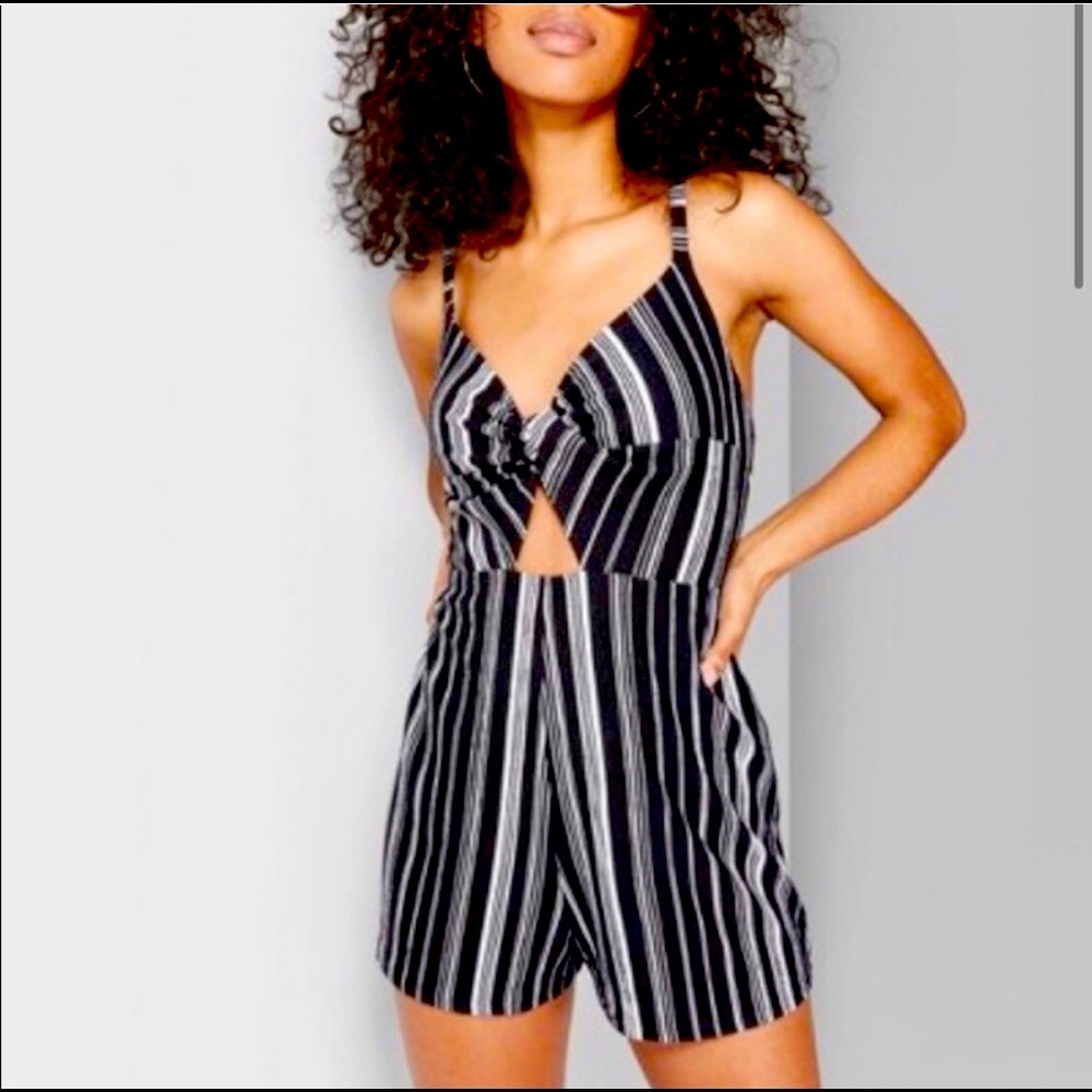 Wild fable black and white striped romper